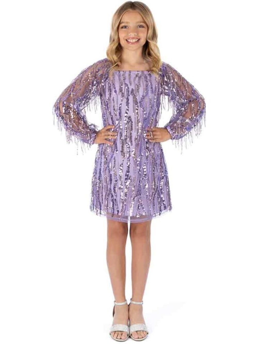 Sequined Long Sleeve A-line Party Dress for Girls - Perfect for Special